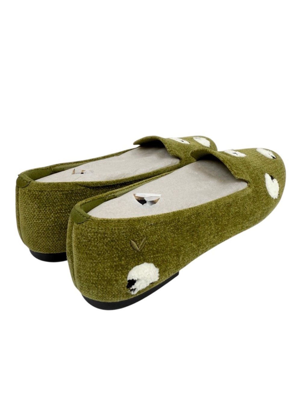 NEW Vivaia Audrey Round Toe Embroidered Loafer Olive Drab Blacknose Sheep Size 8 - Picture 9 of 12